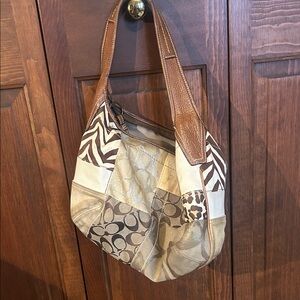 Coach Patchwork Shoulder Bag - Brown and Cream
